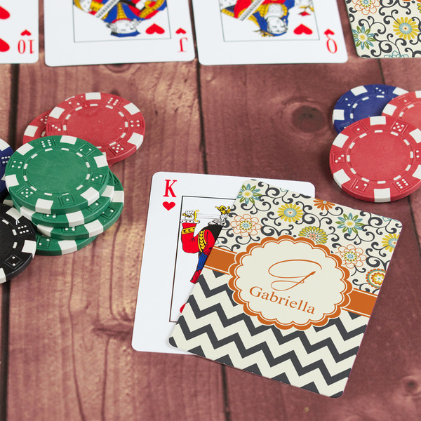 Swirls, Floral & Chevron On Table with Poker Chips
