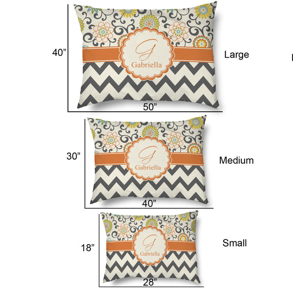 Swirls, Floral & Chevron Outdoor Dog Beds - SIZE CHART