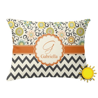 Swirls, Floral & Chevron Outdoor Throw Pillow (Rectangular) (Personalized)