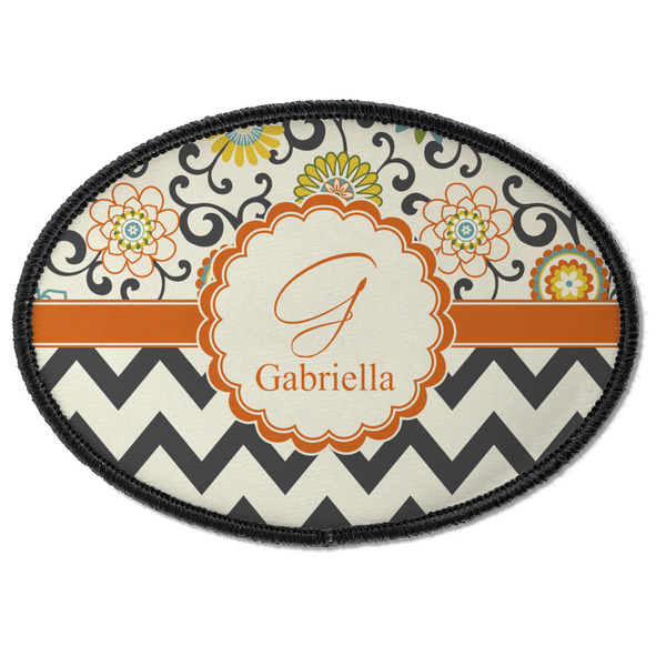 Custom Swirls, Floral & Chevron Iron On Oval Patch w/ Name and Initial