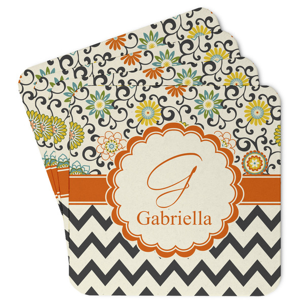 Custom Swirls, Floral & Chevron Paper Coasters w/ Name and Initial