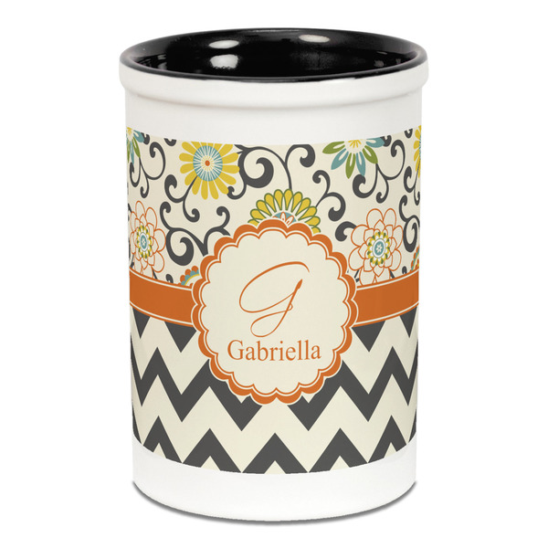 Swirls, Floral & Chevron Pencil Holder - Black