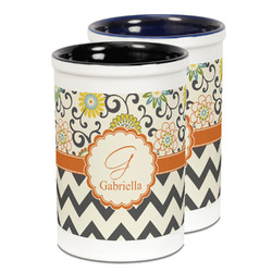 Swirls, Floral & Chevron Ceramic Pencil Holder - Large