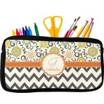 Swirls, Floral & Chevron Neoprene Pencil Case - Small w/ Name and Initial