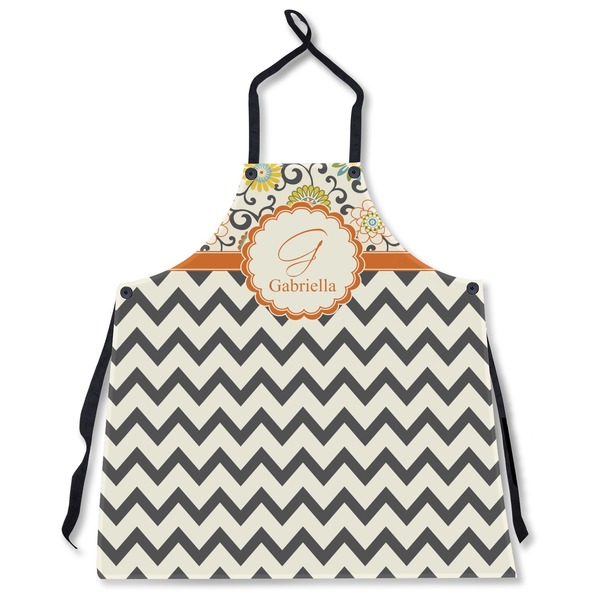Custom Swirls, Floral & Chevron Apron Without Pockets w/ Name and Initial