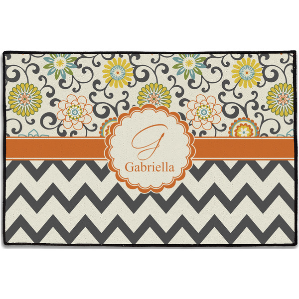Swirls, Floral & Chevron Personalized Door Mat - 36x24 (APPROVAL)
