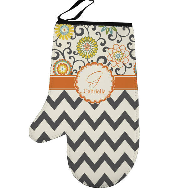 Swirls, Floral & Chevron Personalized Oven Mitt - Left