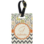 Swirls, Floral & Chevron Plastic Luggage Tag - Rectangular w/ Name and Initial