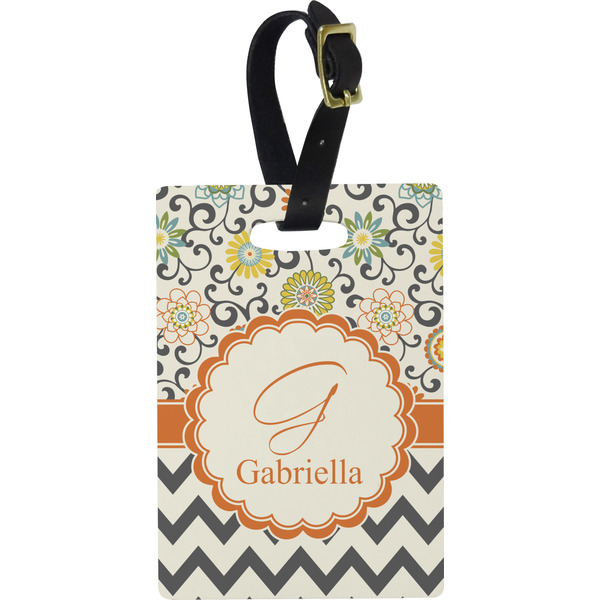 Custom Swirls, Floral & Chevron Plastic Luggage Tag - Rectangular w/ Name and Initial