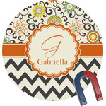Swirls, Floral & Chevron Round Fridge Magnet (Personalized)