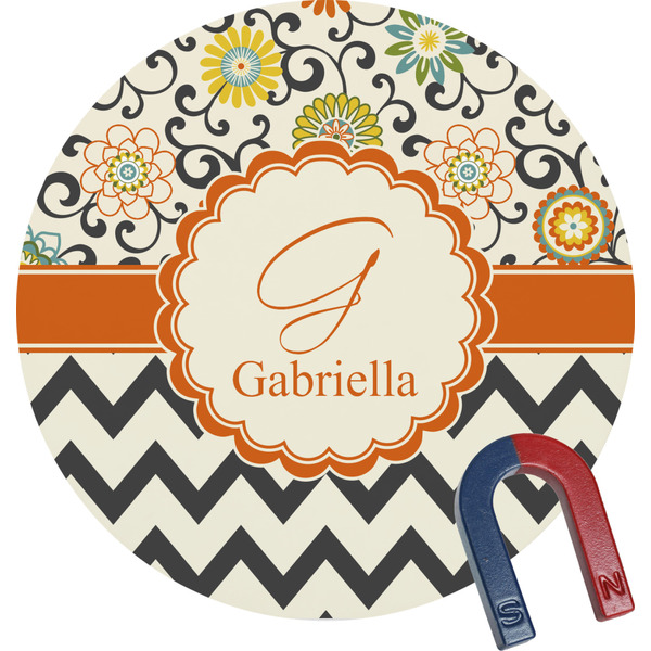 Custom Swirls, Floral & Chevron Round Fridge Magnet (Personalized)
