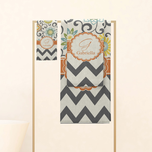 Swirls, Floral & Chevron Personalized Towel Set