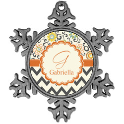 Swirls, Floral & Chevron Vintage Snowflake Ornament (Personalized)
