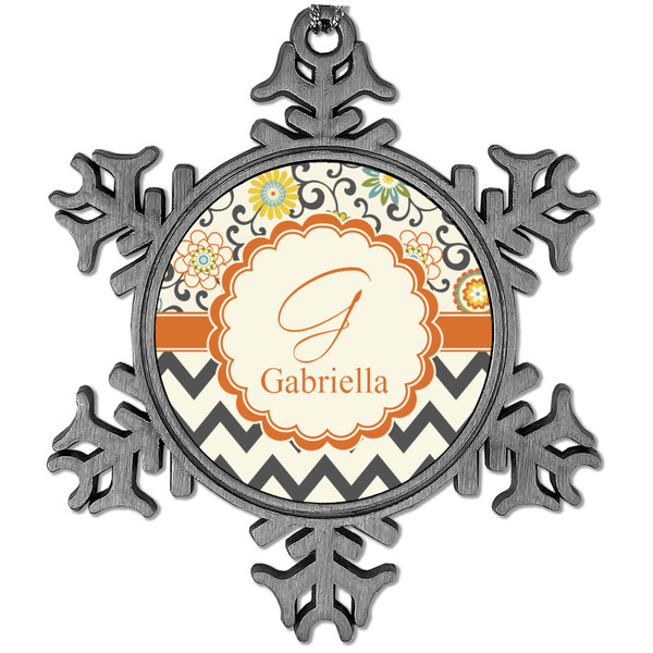 Custom Swirls, Floral & Chevron Vintage Snowflake Ornament (Personalized)