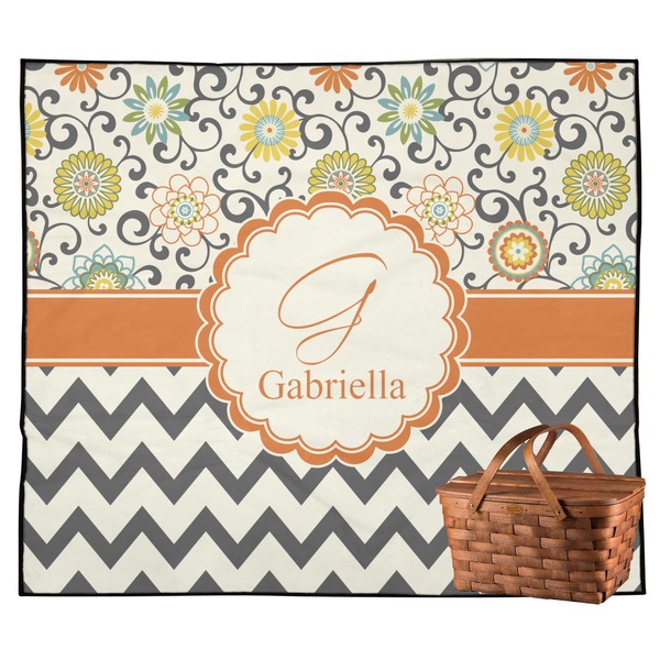 Custom Swirls, Floral & Chevron Outdoor Picnic Blanket (Personalized)