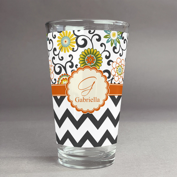 Custom Swirls, Floral & Chevron Pint Glass - Full Print (Personalized)