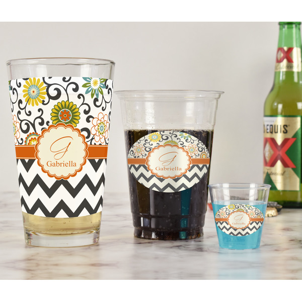 Swirls, Floral & Chevron Pint Glass - Full Fill w Transparency - In Context