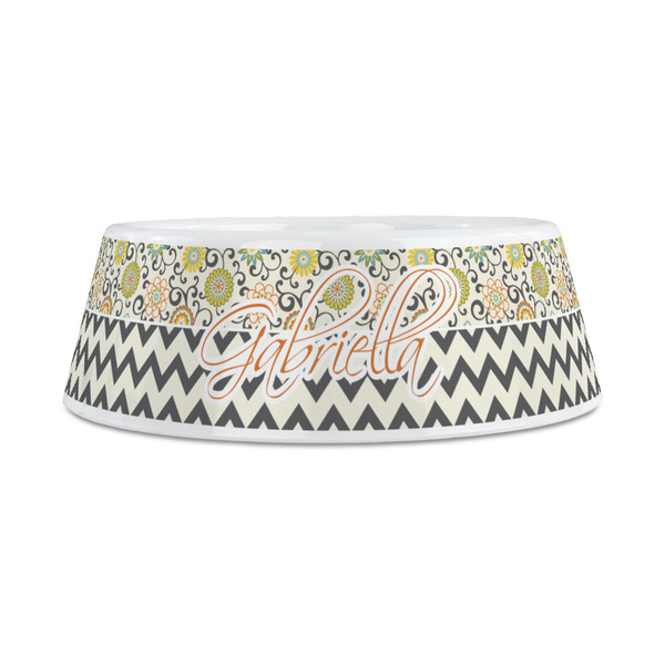 Swirls, Floral & Chevron Plastic Dog Bowls - Medium - FRONT