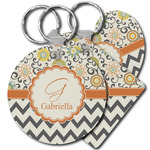 Swirls, Floral & Chevron Plastic Keychain (Personalized)