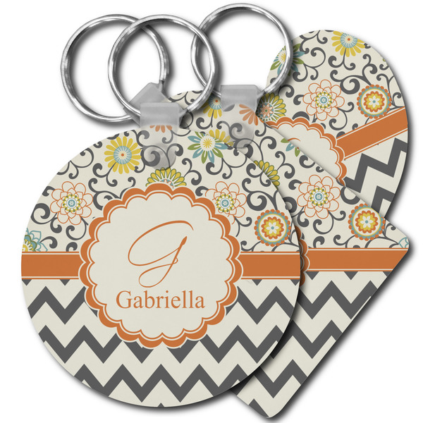 Custom Swirls, Floral & Chevron Plastic Keychain (Personalized)