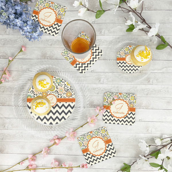 Swirls, Floral & Chevron Plastic Party Dinner Plates - In Context