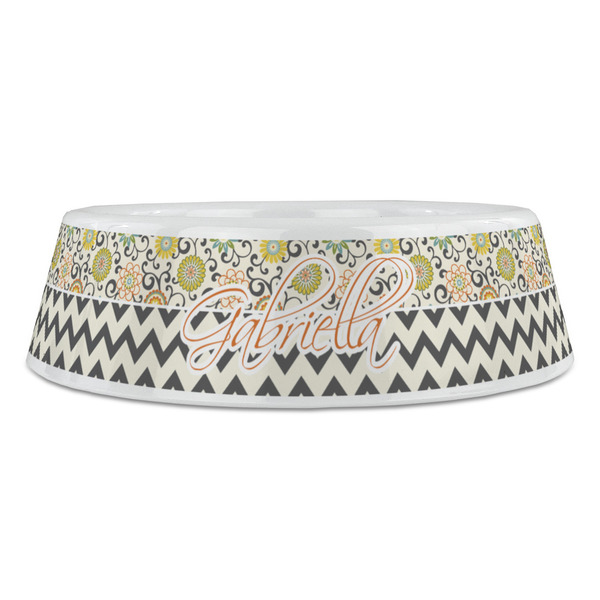 Swirls, Floral & Chevron Plastic Pet Bowls - Large - FRONT