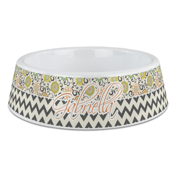 Custom Swirls, Floral & Chevron Plastic Dog Bowl - Large (Personalized)