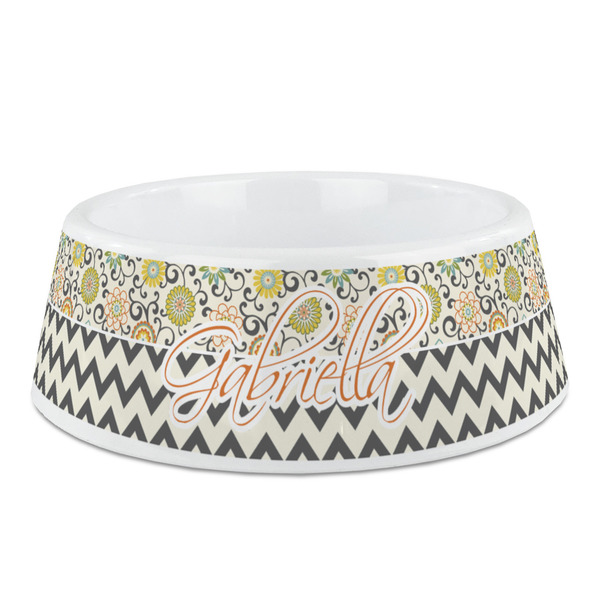 Custom Swirls, Floral & Chevron Plastic Dog Bowl - Medium (Personalized)
