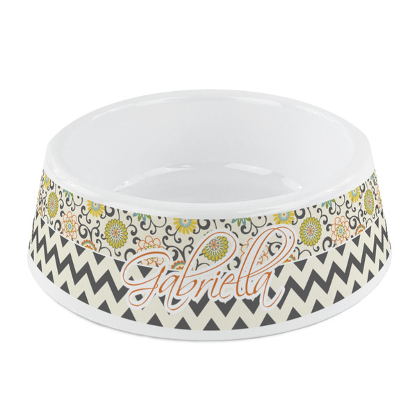 Custom Swirls, Floral & Chevron Plastic Dog Bowl - Small (Personalized)