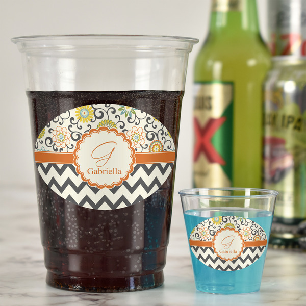 Swirls, Floral & Chevron Plastic Shot Glasses - In Context