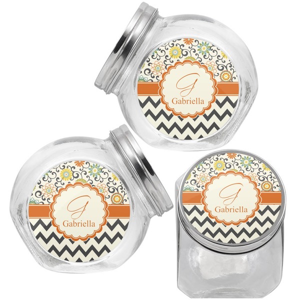 Swirls, Floral & Chevron Puppy Treat Jar - Top Left Right