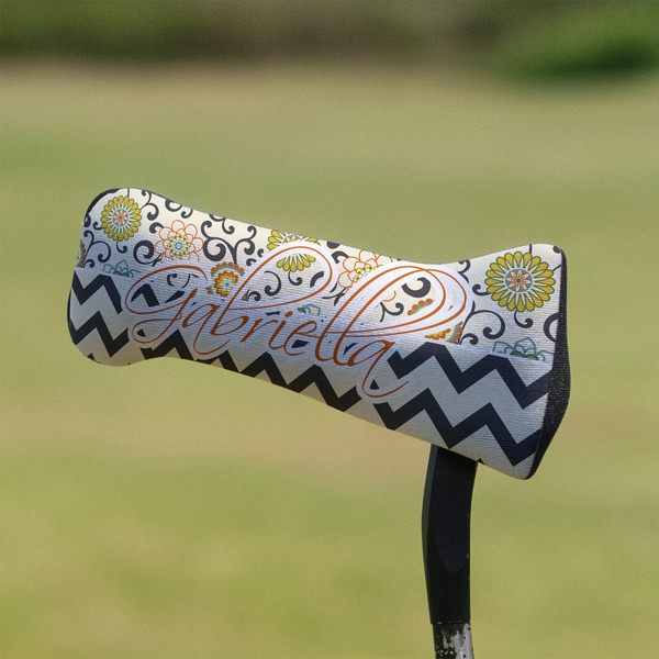 Swirls, Floral & Chevron Putter Cover - On Putter