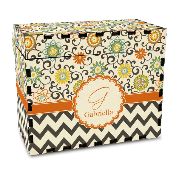 Custom Swirls, Floral & Chevron Wood Recipe Box - Full Color Print (Personalized)