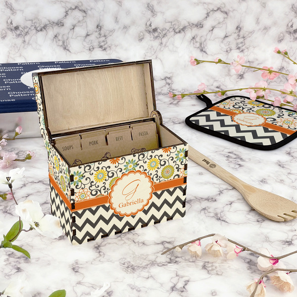 Swirls, Floral & Chevron Recipe Box - Full Color - In Context