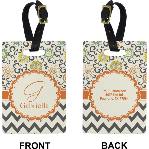 Swirls, Floral & Chevron Rectangle Luggage Tag (Front + Back)