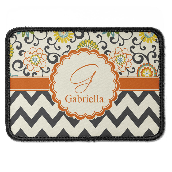 Custom Swirls, Floral & Chevron Iron On Rectangle Patch w/ Name and Initial