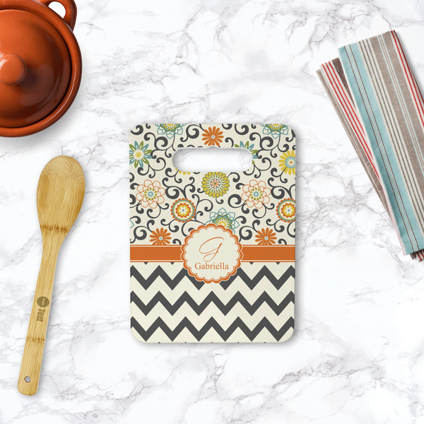 Swirls, Floral & Chevron Rectangle Trivet with Handle - LIFESTYLE