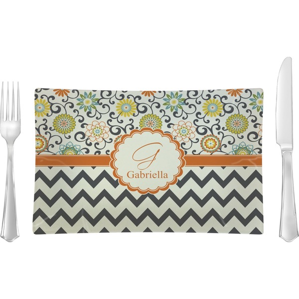 Custom Swirls, Floral & Chevron Rectangular Glass Lunch / Dinner Plate - Single or Set (Personalized)