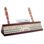 Swirls, Floral & Chevron Red Mahogany Nameplate with Business Card Holder (Personalized)