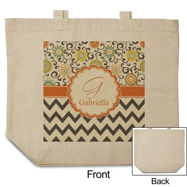 Swirls, Floral & Chevron Reusable Cotton Grocery Bag - Front & Back View