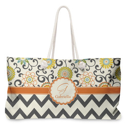 Swirls, Floral & Chevron Large Tote Bag with Rope Handles (Personalized)