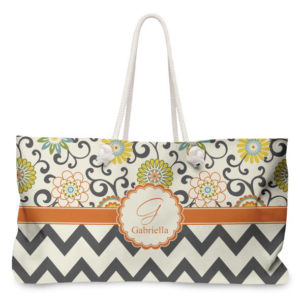 Custom Swirls, Floral & Chevron Large Tote Bag with Rope Handles (Personalized)