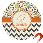 Swirls, Floral & Chevron Round Car Magnet - 10" (Personalized)
