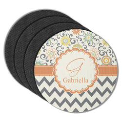Swirls, Floral & Chevron Round Rubber Backed Coasters - Set of 4 (Personalized)