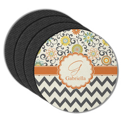 Swirls, Floral & Chevron Round Rubber Backed Coasters - Set of 4 (Personalized)