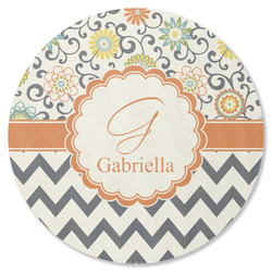 Swirls, Floral & Chevron Round Rubber Backed Coaster (Personalized)