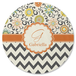 Swirls, Floral & Chevron Round Rubber Backed Coaster (Personalized)