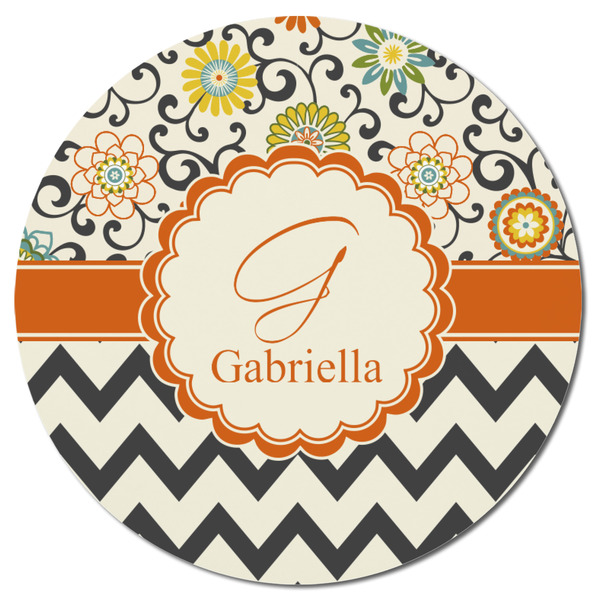 Swirls, Floral & Chevron Round Fridge Magnet - FRONT