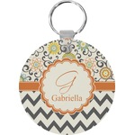 Swirls, Floral & Chevron Round Plastic Keychain (Personalized)