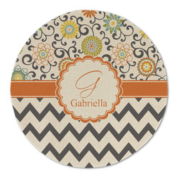 Swirls, Floral & Chevron Round Linen Placemat - Single Sided (Personalized)